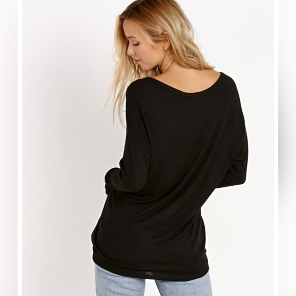 Joah Brown For Keeps V Neck Black Rib Long Sleeve Top One Size - Picture 5 of 7